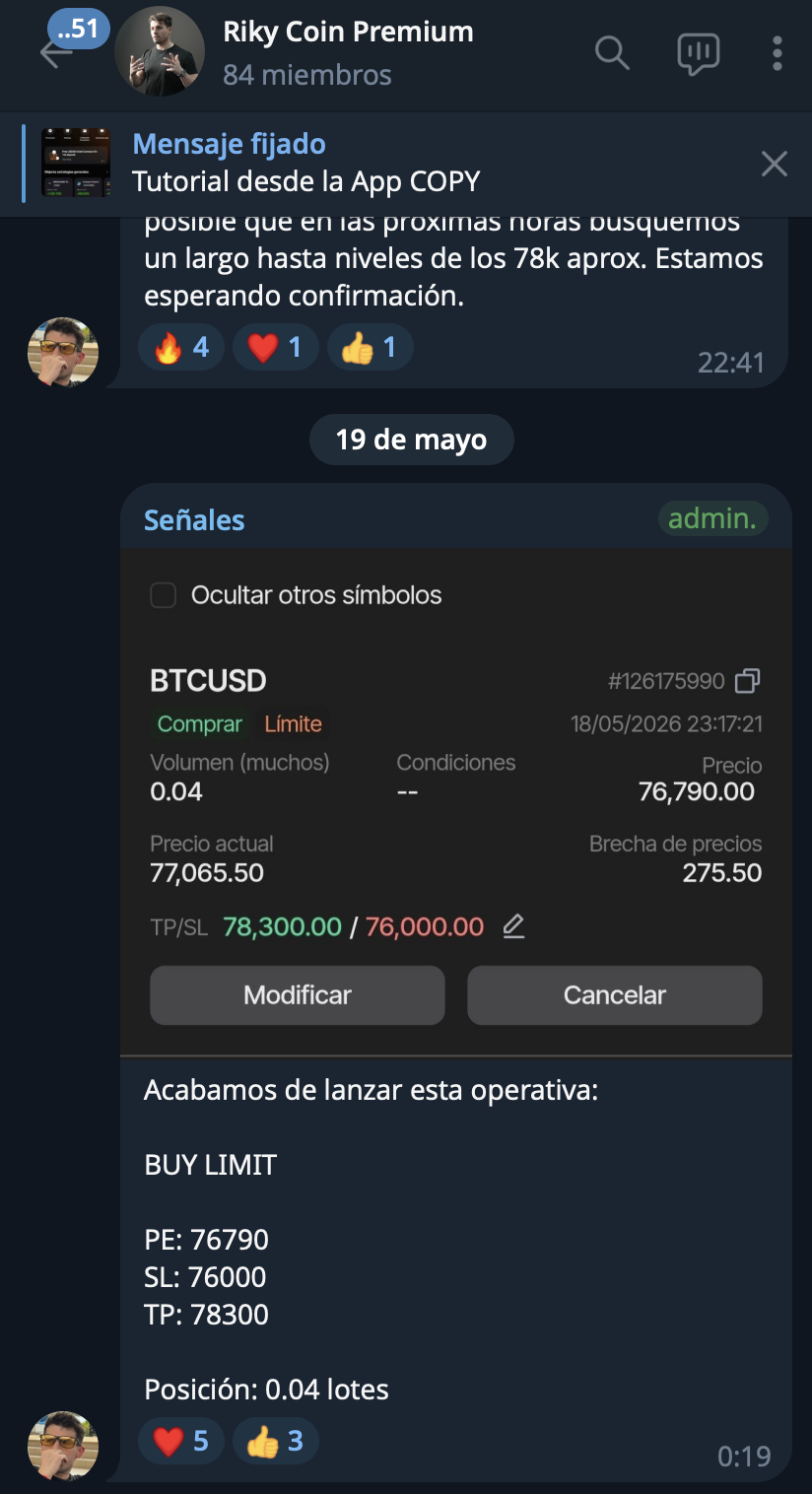 Señales de trading en el chat